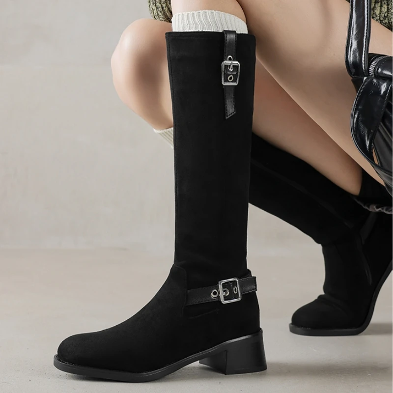 Women's Knee High Boots Black Brown Faxu Suede Buckle Low Heels Long Zipper Footwear Shoes Ladies Fashion Warm Autumn Winter
Women's Knee High Boots Black Brown Faxu Suede Buckle Low Heels Long Zipper Footwear Shoes Ladies Fashion Warm Autumn Winter