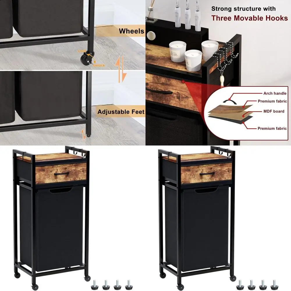 18 Gallon Rolling Laundry Basket with Pull-Out Drawers, Black & Rustic Brown, for Efficient Sorting
18 Gallon Rolling Laundry Basket with Pull-Out Drawers, Black & Rustic Brown, for Efficient Sorting