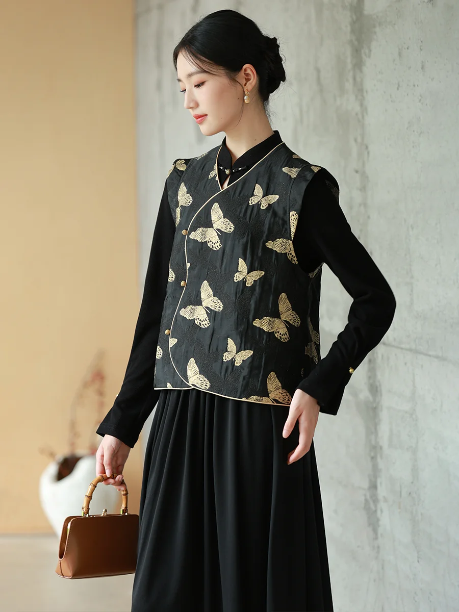 New Chinese Sle Women's Jaet Vest with Golden Tead Embroidery Irregular Lapel Vintage Top Polyester Fiber T
New Chinese Sle Women's Jaet Vest with Golden Tead Embroidery Irregular Lapel Vintage Top Polyester Fiber T