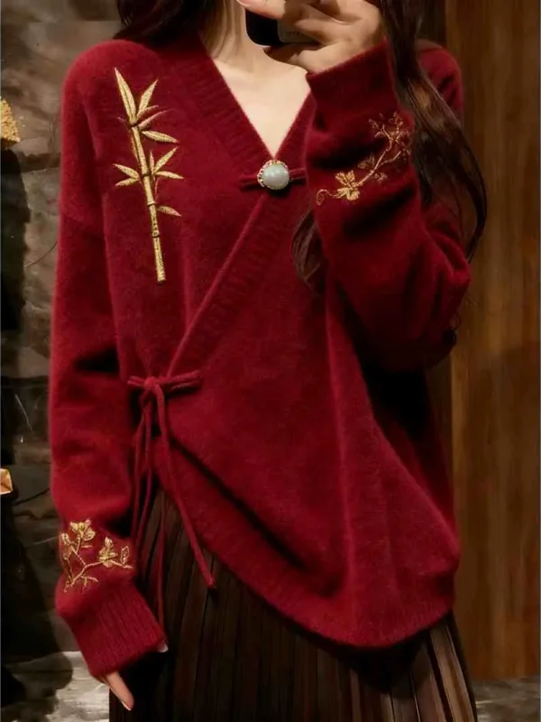 Red V-ne Knitted Sweater with Button Design Long Sve Winter Faionable Anti-aging New Chinese Sle Loose Fit Women's Top
Red V-ne Knitted Sweater with Button Design Long Sve Winter Faionable Anti-aging New Chinese Sle Loose Fit Women's Top