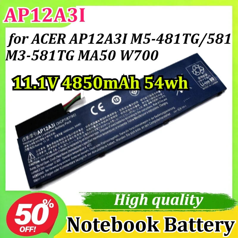New AP12A3I 11.1V 4850mAh 54Wh for ACER AP12A3I M5-481TG/581 M3-581TG MA50 W700 Notebook Battery Replace
New AP12A3I 11.1V 4850mAh 54Wh for ACER AP12A3I M5-481TG/581 M3-581TG MA50 W700 Notebook Battery Replace