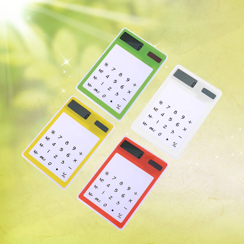 4Pcs Solar Powered Touch Calculator Transparent Panel 8-Digit LCD Display Auto Power Off Portable for School Office Home Use