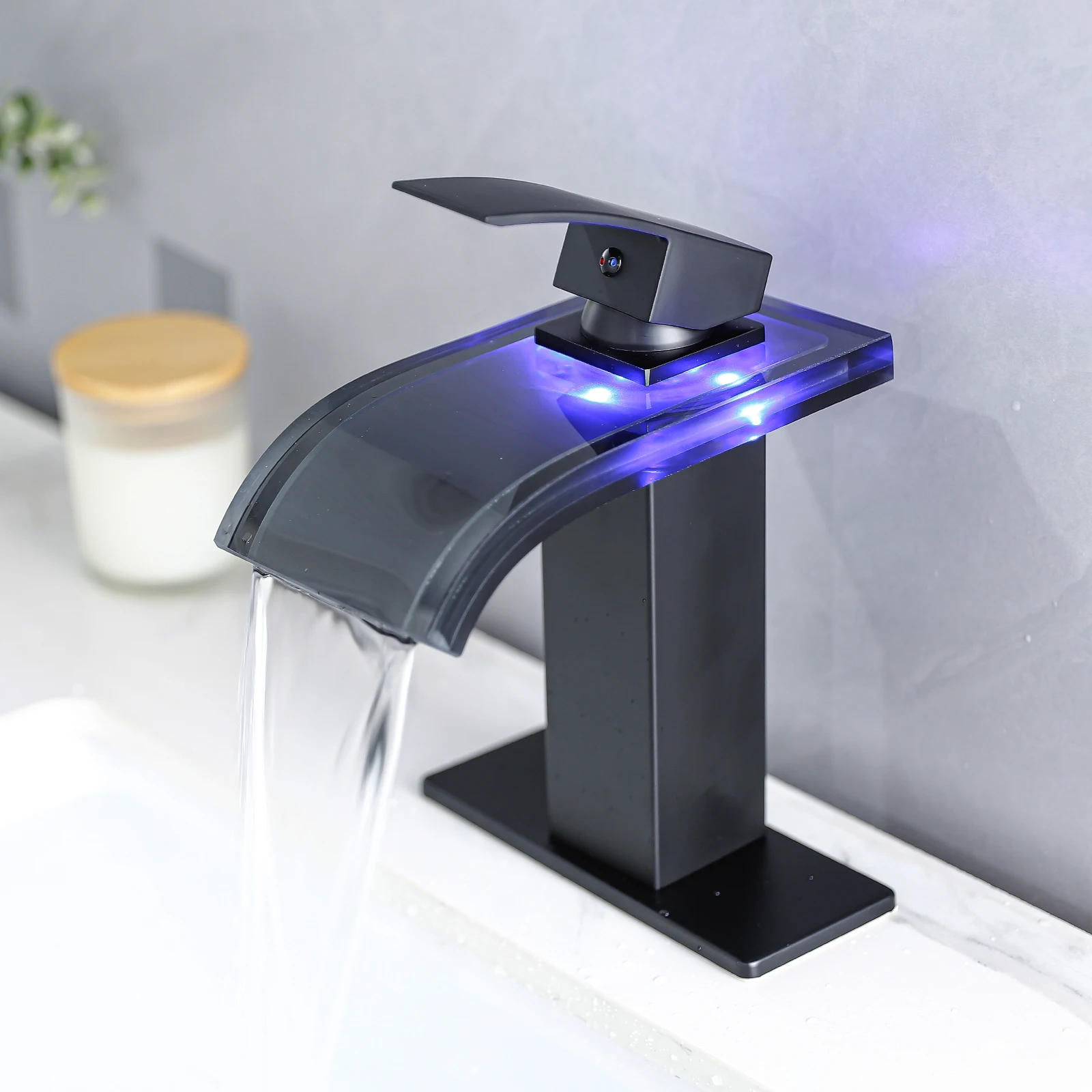 Bathroom Sink Faucet Waterfall Glass LED Spout Single Hole Deck Mounted with Supply lines Single Lever 304 Stainless Steel
Bathroom Sink Faucet Waterfall Glass LED Spout Single Hole Deck Mounted with Supply lines Single Lever 304 Stainless Steel