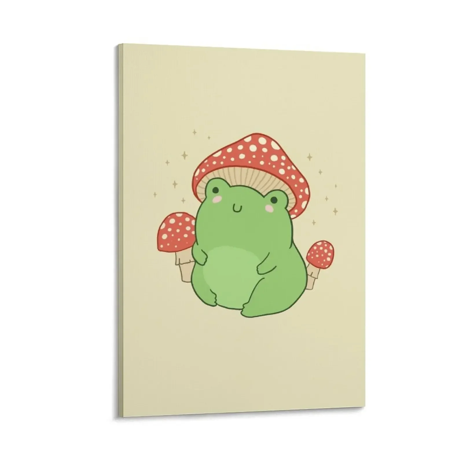Kawaii Frog with Mushroom Hat and Toadstools - Cottagecore Aesthetic Froggy - Chubby Amanita Muscaria Forest The Canvas Painting 
Kawaii Frog with Mushroom Hat and Toadstools - Cottagecore Aesthetic Froggy - Chubby Amanita Muscaria Forest The Canvas Painting