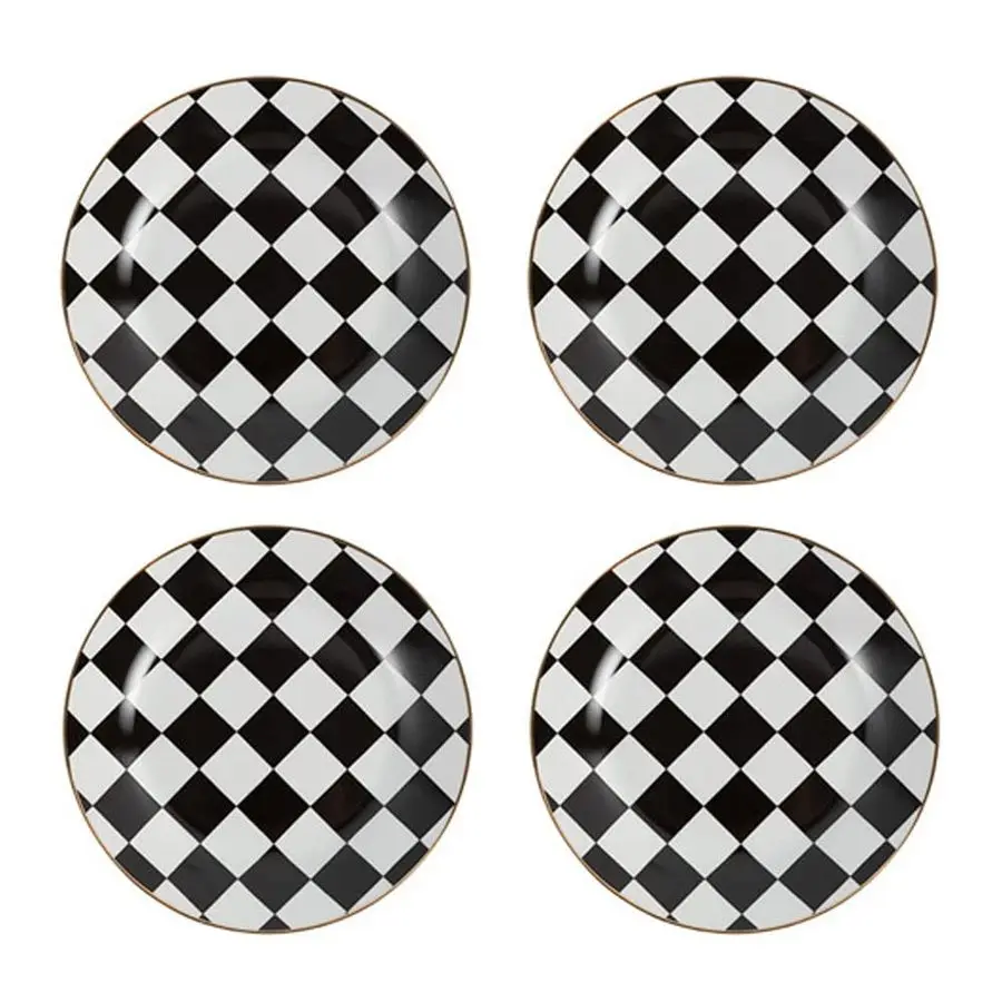 Black and White Checkerboard Gold Edge Ceramic Dinner Plate Dessert Plate Salad PlateSet of 4
Black and White Checkerboard Gold Edge Ceramic Dinner Plate Dessert Plate Salad PlateSet of 4