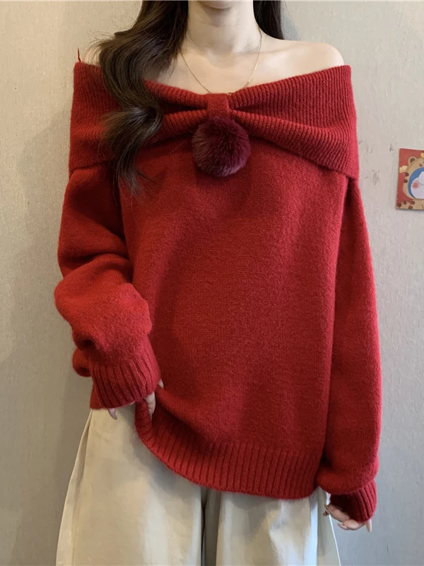 Red Bowknot Ball Loose One oulder Sweater Women's plus Size Spring 2026 Versatile Comfortable Breathable Long Sve Top
Red Bowknot Ball Loose One oulder Sweater Women's plus Size Spring 2026 Versatile Comfortable Breathable Long Sve Top