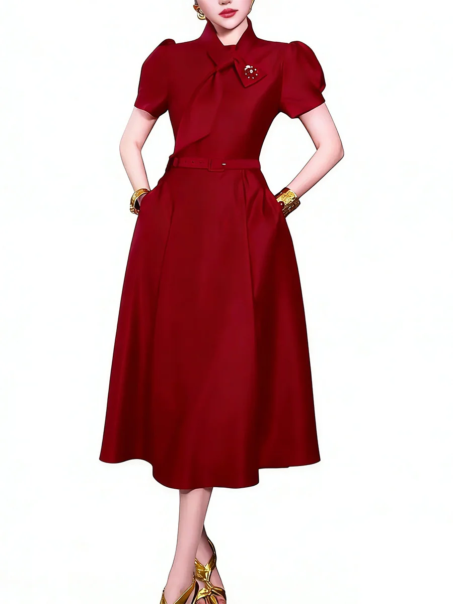 Elegant Knot Waist Cinched Dress Luxury Atmosphere Ladylike Ball Gown Short Sleeve Zipper Closure Slim Fit A-Line S...
Elegant Knot Waist Cinched Dress Luxury Atmosphere Ladylike Ball Gown Short Sleeve Zipper Closure Slim Fit A-Line S...