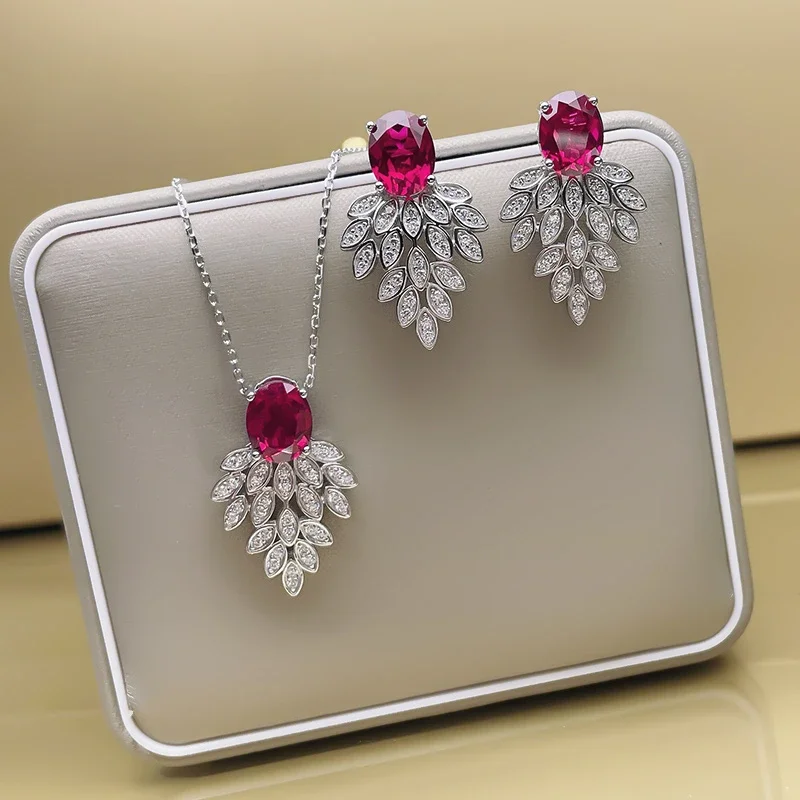 Retro earrings, sterling silver jewelry, S925 women's set ruby simulated diamond earrings, necklaces, wedding jewelry
Retro earrings, sterling silver jewelry, S925 women's set ruby simulated diamond earrings, necklaces, wedding jewelry