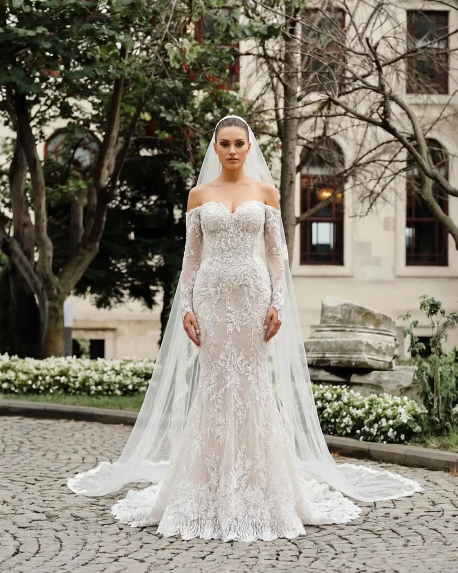 Customized Luxury Lace Mermaid Wedding Dress OffShoulder Long Sleeves Sheer Illusion Bridal Gown Elegant Garden VestidosDe Novia
Customized Luxury Lace Mermaid Wedding Dress OffShoulder Long Sleeves Sheer Illusion Bridal Gown Elegant Garden VestidosDe Novia