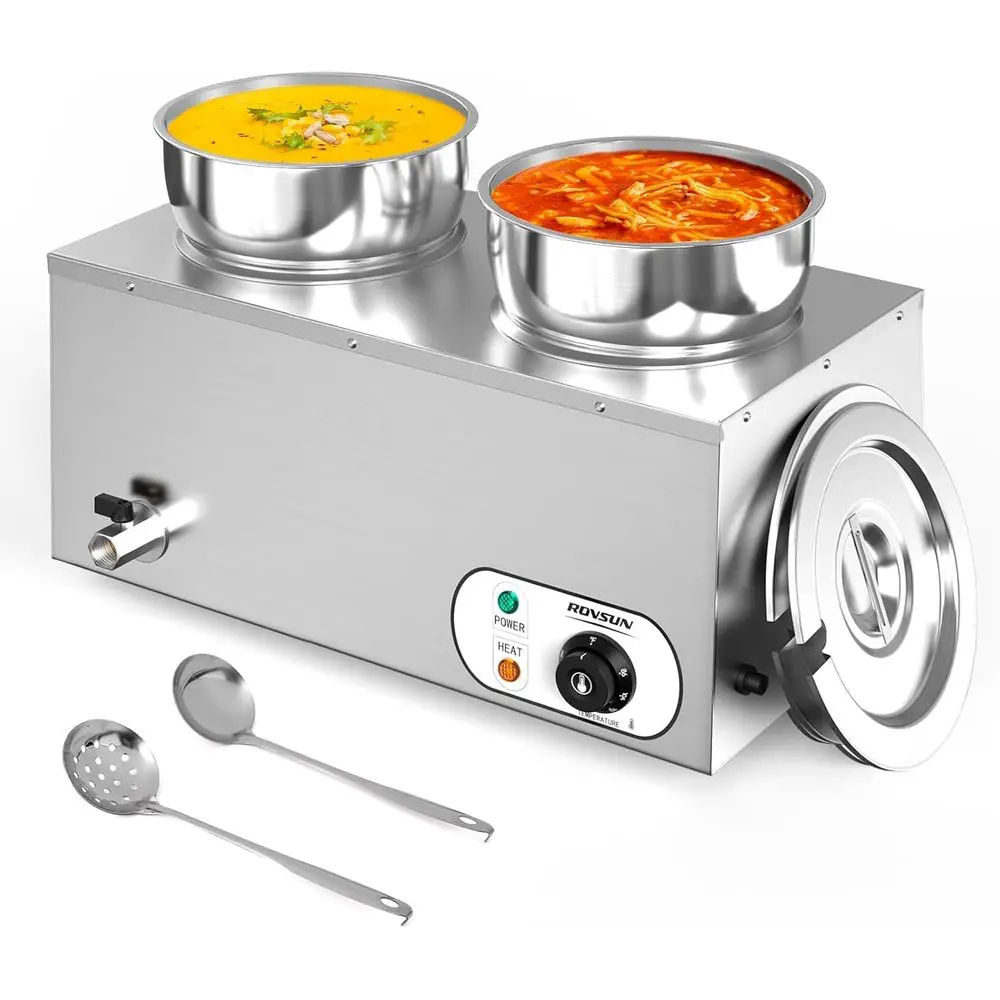Electric Soup Warmer, 15QT Commercial ood Warmer Steam Table, Countertop Bain Marie with Dual 7.4QT Pots, 86~185° Adjustable Tem
Electric Soup Warmer, 15QT Commercial ood Warmer Steam Table, Countertop Bain Marie with Dual 7.4QT Pots, 86~185° Adjustable Tem