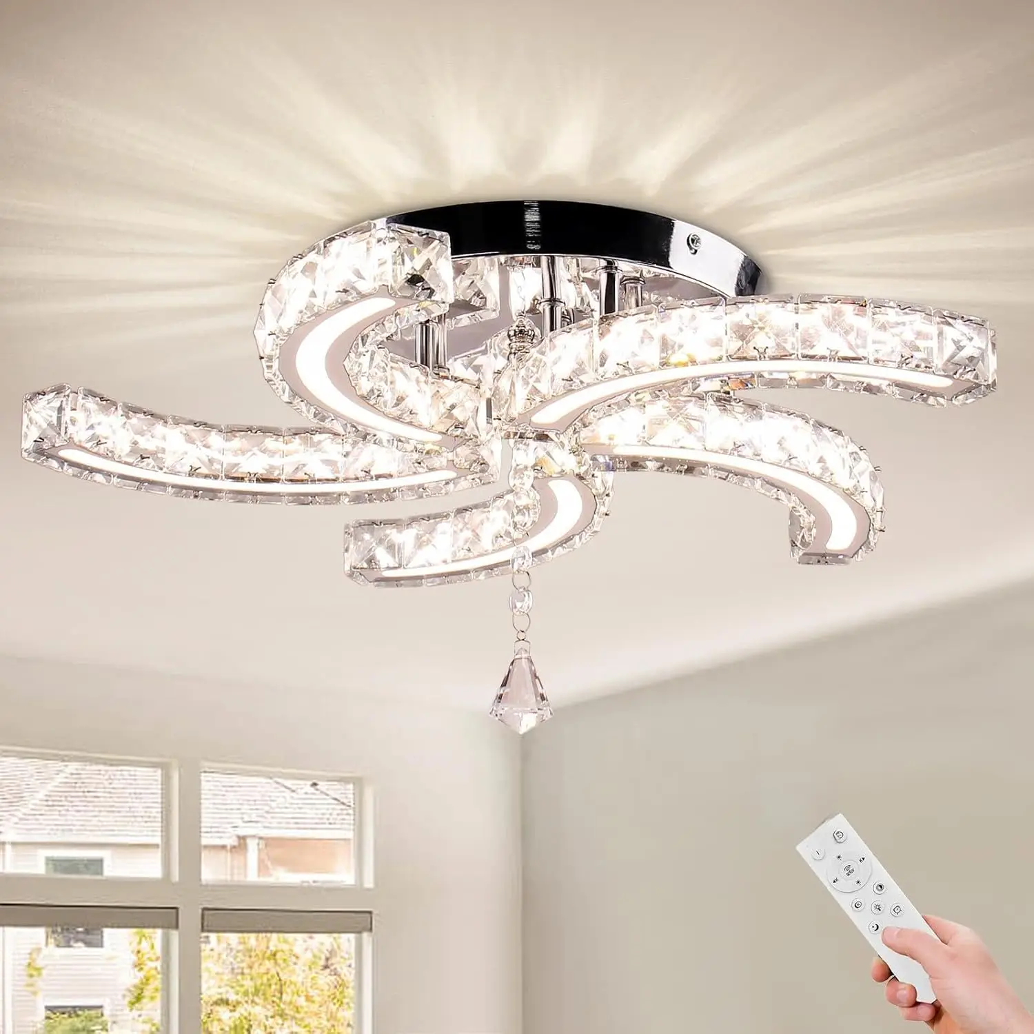 19.7" Dimmable Crystal Semi Flush Mount Ceiling Light with Remote, 5-Light LED Modern Chandelier, K9 Crystal & Acrylic, 25W, 300
19.7" Dimmable Crystal Semi Flush Mount Ceiling Light with Remote, 5-Light LED Modern Chandelier, K9 Crystal & Acrylic, 25W, 300