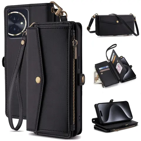 Funda de cuero con cordón para Honor View 10, 20, V10, V20, V30, V40 Pro, 100, 90, Smart GT Pro Lite, Magic 3, 4, 5, 6