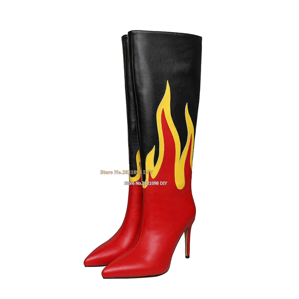 Black Red Mixed Color Leather Pointed Toe Thin Heel Long Boot Woman Sleeve Flame Designer Knee High Boots for Women
Black Red Mixed Color Leather Pointed Toe Thin Heel Long Boot Woman Sleeve Flame Designer Knee High Boots for Women