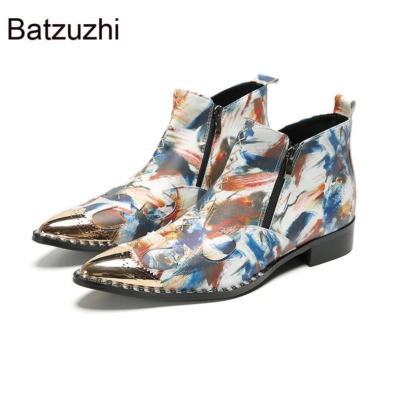 Batzuzhi Low Heels Men's Boots Shoes Pointed Metal Toe Color Leather Ankle Boots for Man Fashion Party Boots Wedding
Batzuzhi Low Heels Men's Boots Shoes Pointed Metal Toe Color Leather Ankle Boots for Man Fashion Party Boots Wedding