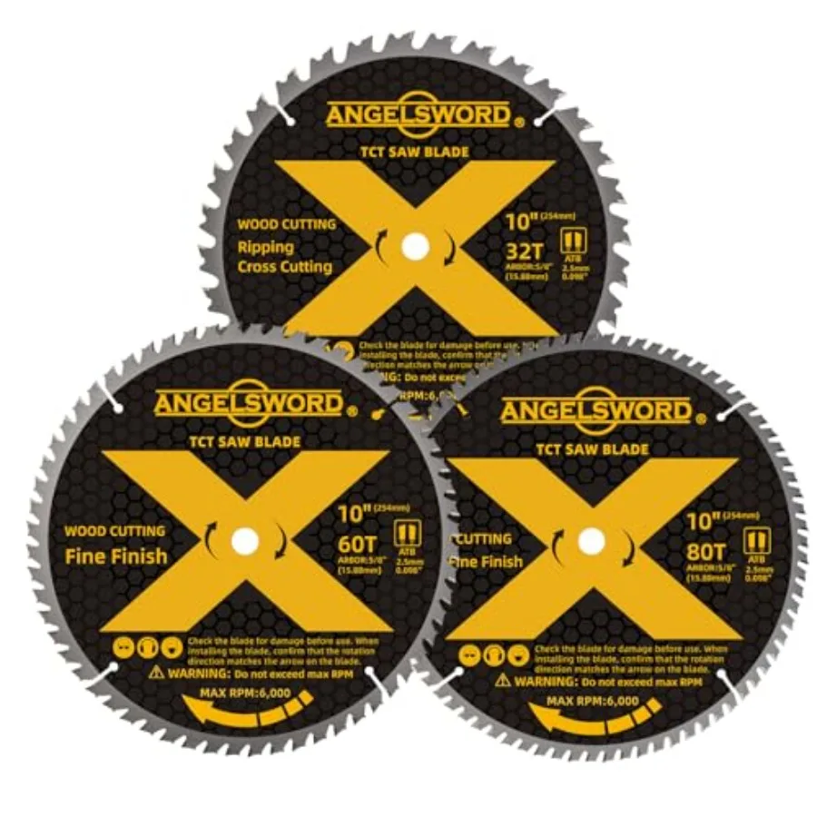 10 Inch Table Saw Blade/Miter Saw Blade, 32T for Framingand60T for Fine Finishand80T for Ultra Fine Finish Wood Cutting, 3 Pack
10 Inch Table Saw Blade/Miter Saw Blade, 32T for Framingand60T for Fine Finishand80T for Ultra Fine Finish Wood Cutting, 3 Pack