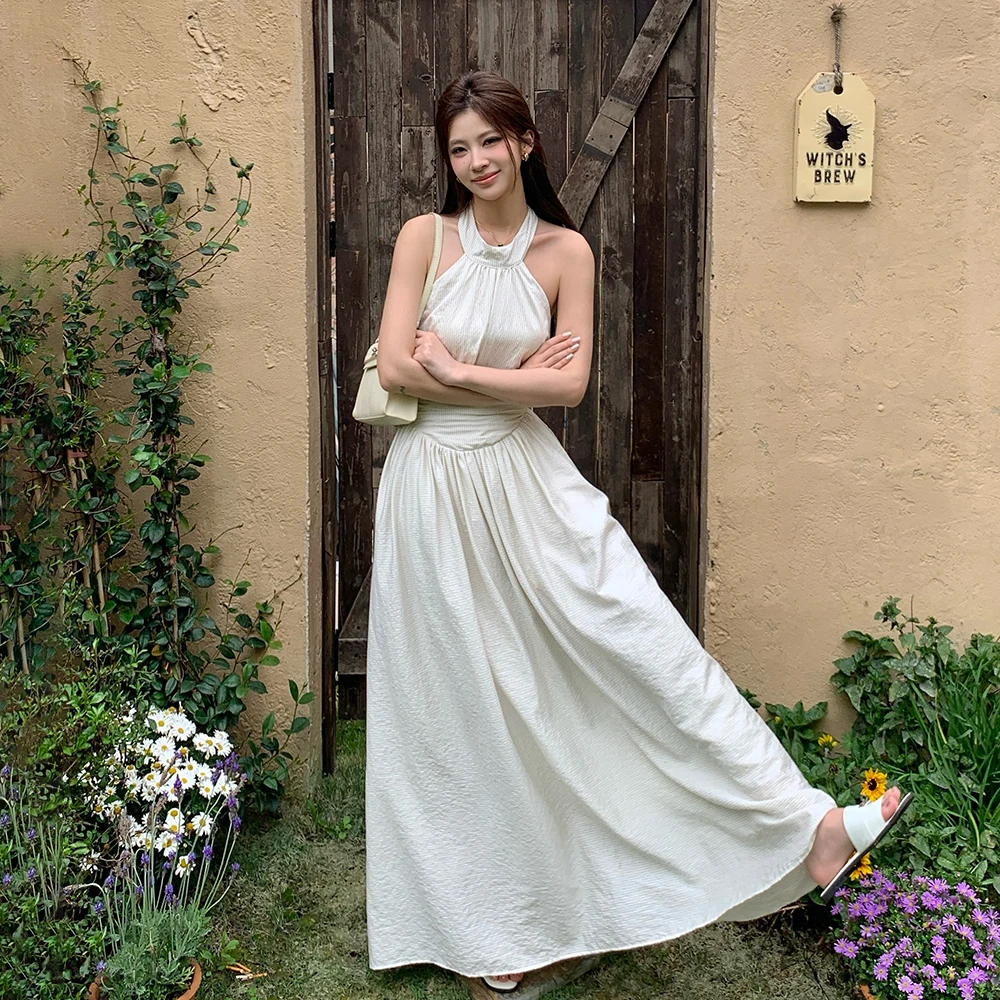Summer French Elegant Fashion Long Dress Women Sleeveless Halter Neck Backless Elastic Waist Dress High Street Sexy Party Dress
Summer French Elegant Fashion Long Dress Women Sleeveless Halter Neck Backless Elastic Waist Dress High Street Sexy Party Dress