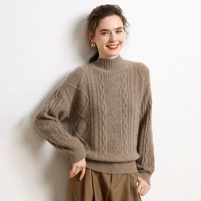 Hot Sale Winter Women's 100% Cashmere Sweater Half High Collar Pullover Female Loose Large Size Thicken Knit Jumper Lady Tops
Hot Sale Winter Women's 100% Cashmere Sweater Half High Collar Pullover Female Loose Large Size Thicken Knit Jumper Lady Tops