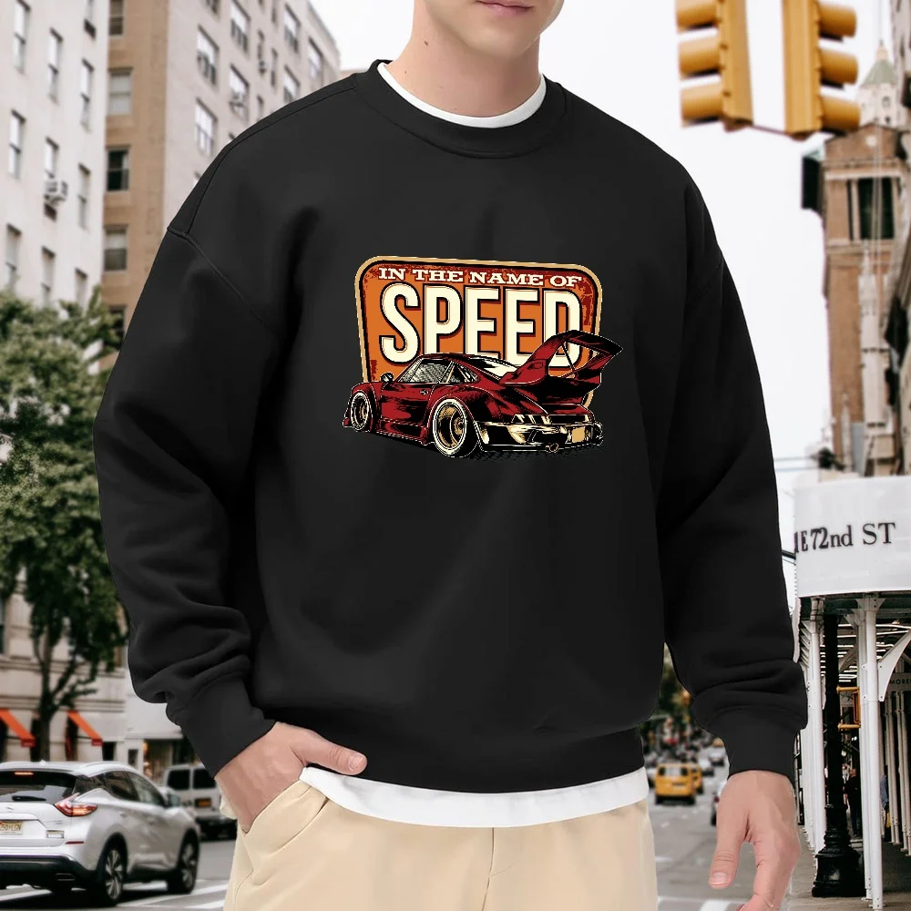 Men's Black Crew Neck Loose Sweatshirt, Retro Car Print Casual Top, Street Fashion Versatile Style, Comfortable and Breathable for Everyday Wear
Men's Black Crew Neck Loose Sweatshirt, Retro Car Print Casual Top, Street Fashion Versatile Style, Comfortable and Breathable for Everyday Wear