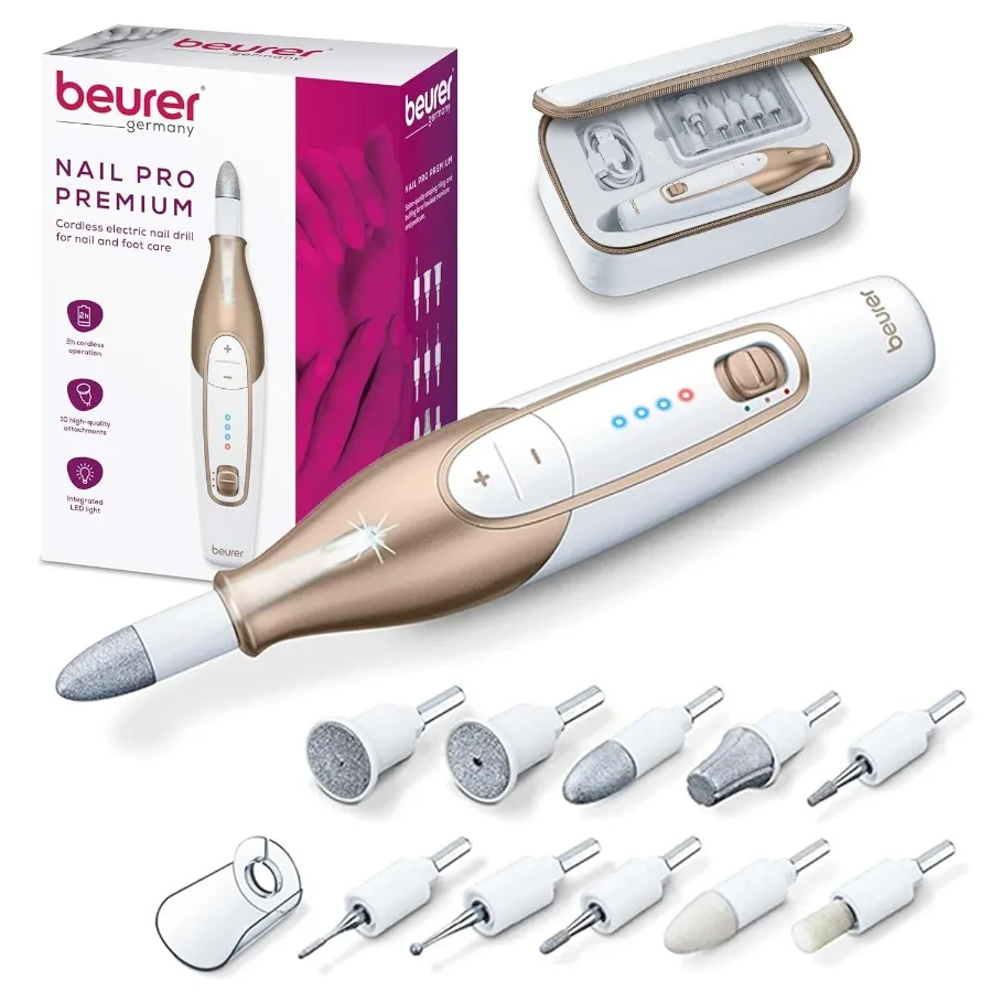 Beurer MP64 Nail Drill Kit Cordless Electric Nail File with 10 Attachments and LED Light Electric Manicure Set with Adjustable
Beurer MP64 Nail Drill Kit Cordless Electric Nail File with 10 Attachments and LED Light Electric Manicure Set with Adjustable