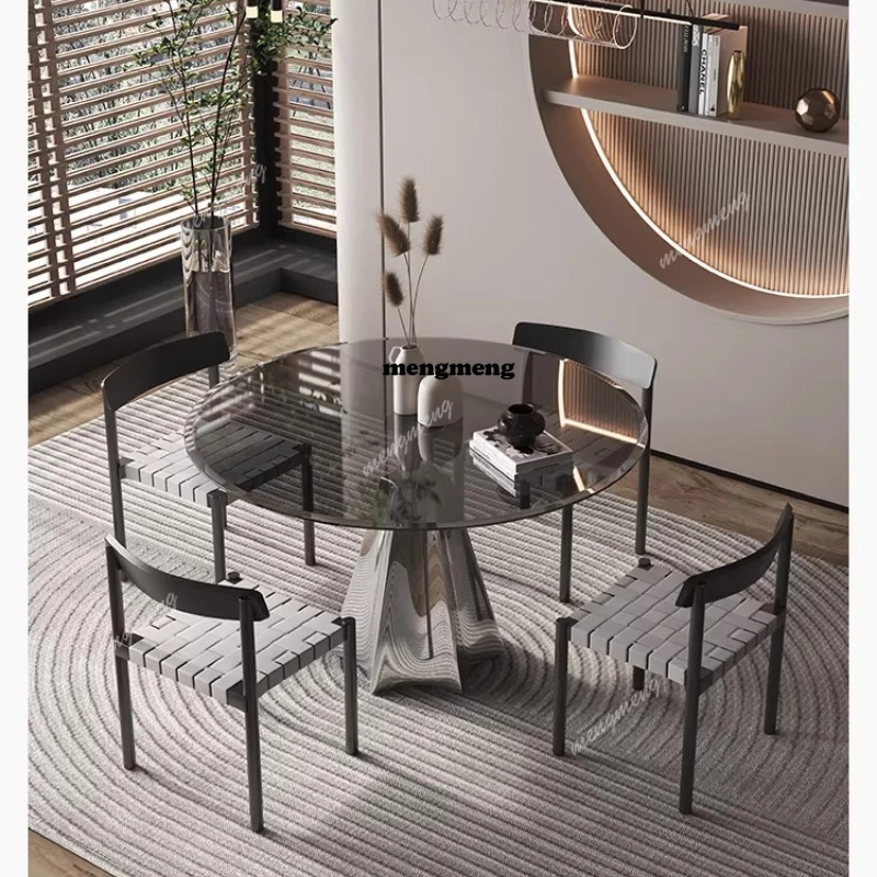 Tempered glass round dining table household leisure small apartment rock slab round table
Tempered glass round dining table household leisure small apartment rock slab round table