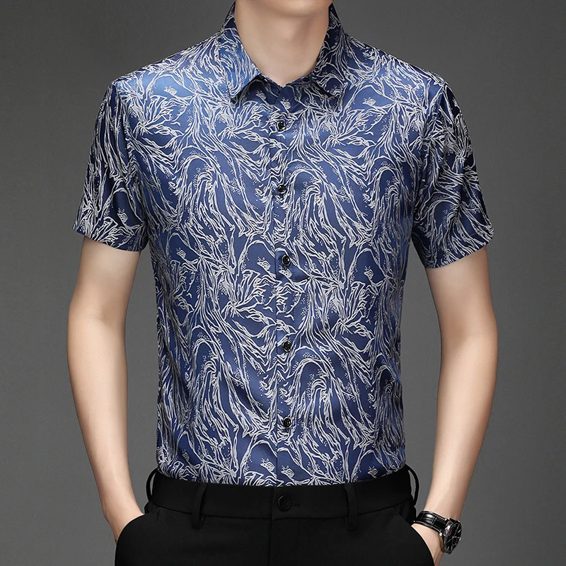 Premium Silky Blue Shirts For Men Short Sleeved Fashion Gentleman Summer Quality Soft Comfortable Casual Print Camisas De Hombre
Premium Silky Blue Shirts For Men Short Sleeved Fashion Gentleman Summer Quality Soft Comfortable Casual Print Camisas De Hombre