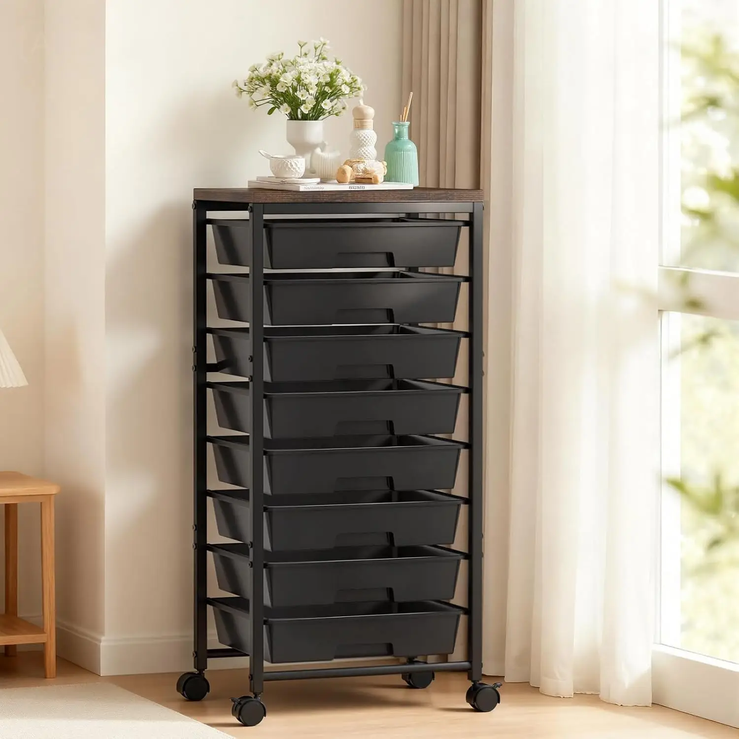 8-Drawer Rolling Storage Cart with Wheels & Wooden Top, Metal Utility Organizer for Home Office
8-Drawer Rolling Storage Cart with Wheels & Wooden Top, Metal Utility Organizer for Home Office