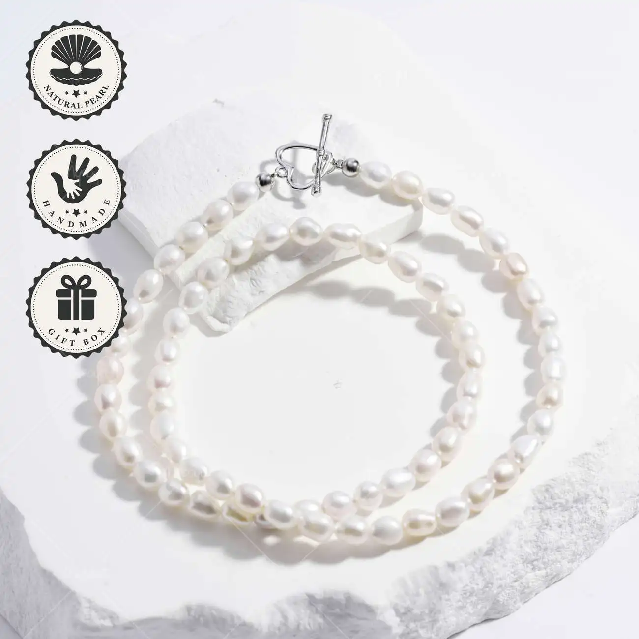 MYSOYA White Rice Freshwater Pearl Necklace 5-6mm with Silver Heart Clasp, Gift Box, Ideal Birthday & Anniversary Gift
MYSOYA White Rice Freshwater Pearl Necklace 5-6mm with Silver Heart Clasp, Gift Box, Ideal Birthday & Anniversary Gift
