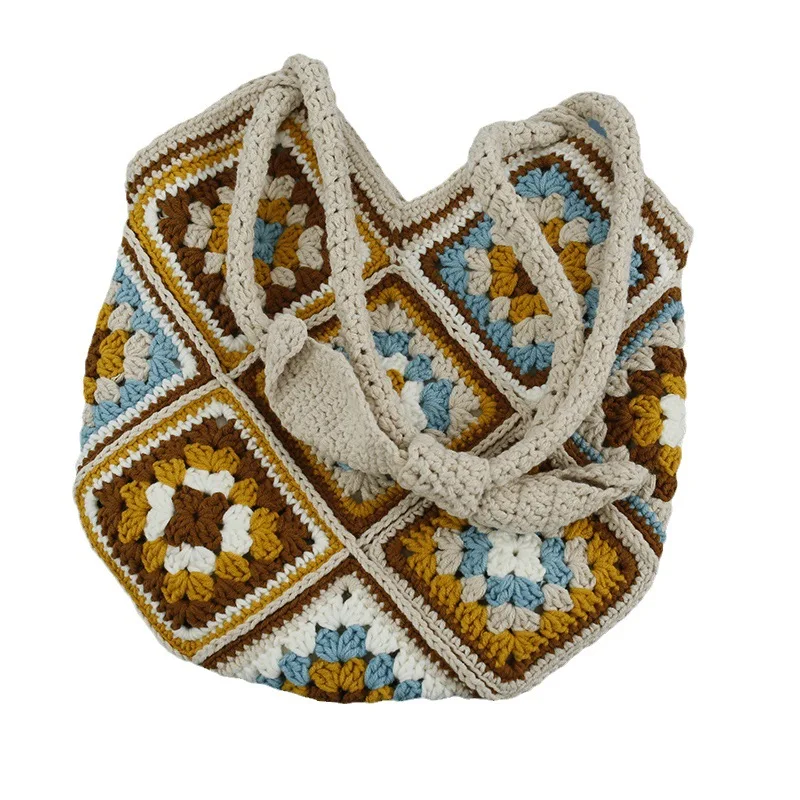 Summer sweet hand-woven shoulder bag, Weaver wool crocheted grandmother checkered messenger bag, brown women's bag
Summer sweet hand-woven shoulder bag, Weaver wool crocheted grandmother checkered messenger bag, brown women's bag