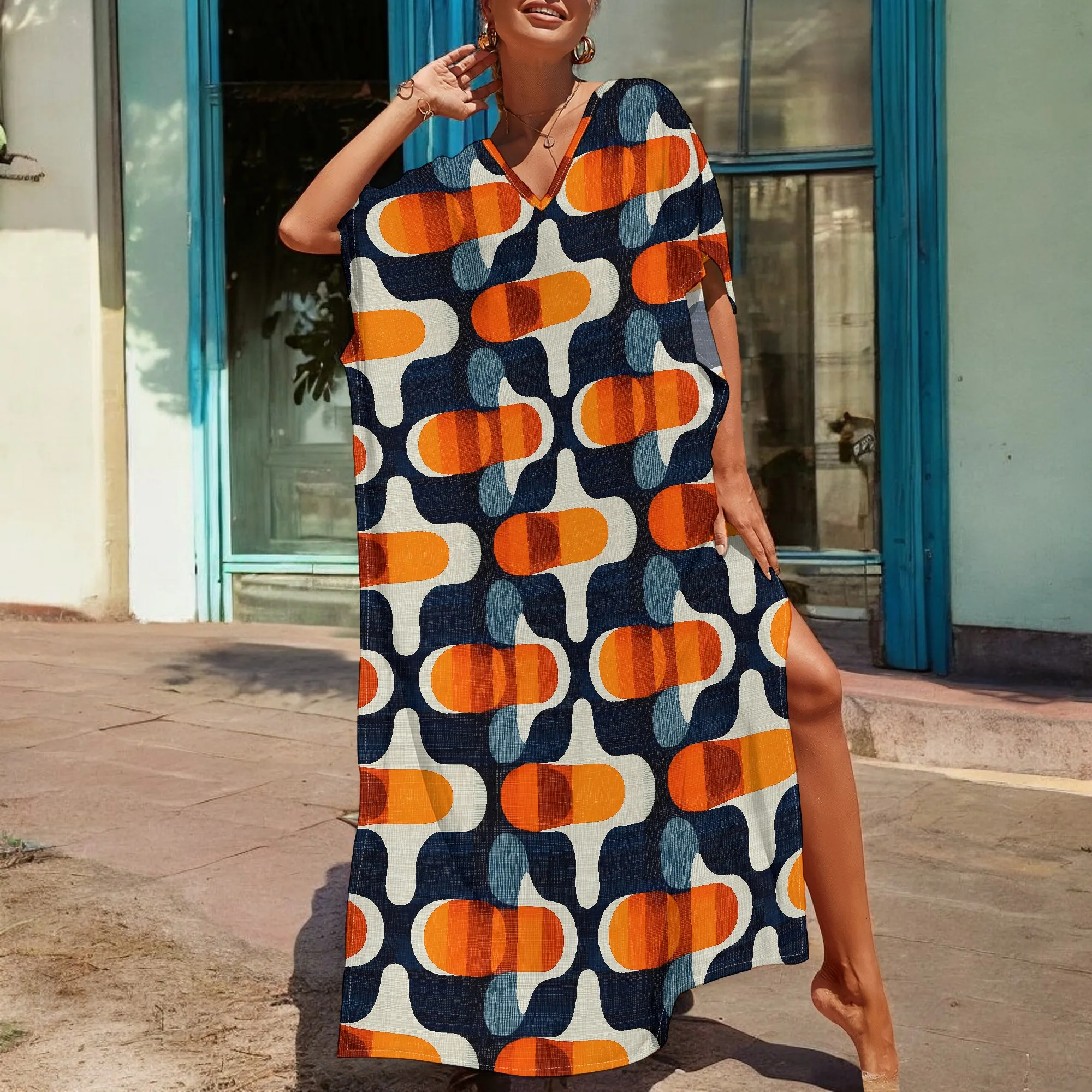 Retro Geometric Pattern Kaftan Dress S-3XL Afro Style V-Neck Loose Gown for Summer Vacation or Art Festival
Retro Geometric Pattern Kaftan Dress S-3XL Afro Style V-Neck Loose Gown for Summer Vacation or Art Festival