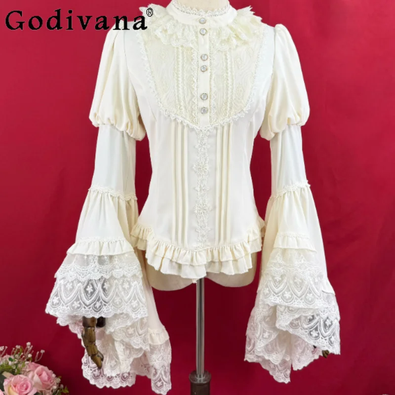 Heavy Industry Spring Lolita Long Flare Sleeve Stand Collar Slim Fit Bottoming Shirt Fashion Versatile Lace Splicing Shirts
Heavy Industry Spring Lolita Long Flare Sleeve Stand Collar Slim Fit Bottoming Shirt Fashion Versatile Lace Splicing Shirts
