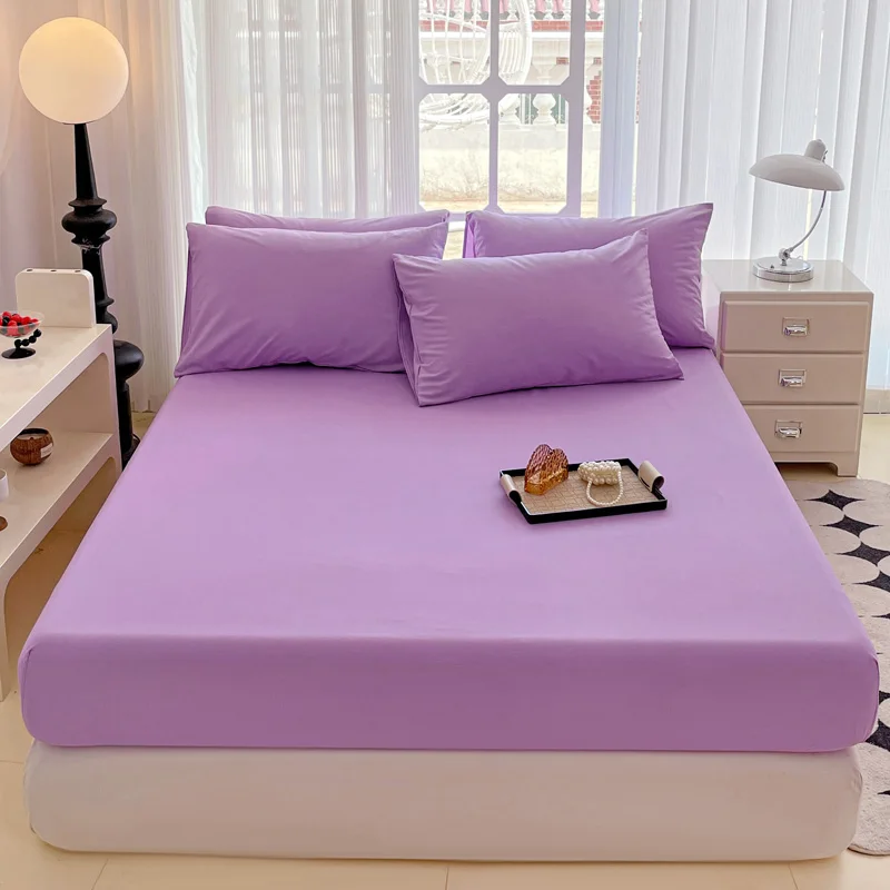 Soft Solid Color Fitted Sheet with 2 Pillowcases, Girls Children Bedroom Decoration Queen Purple Bedding Comfortable Bed Covers
Soft Solid Color Fitted Sheet with 2 Pillowcases, Girls Children Bedroom Decoration Queen Purple Bedding Comfortable Bed Covers
