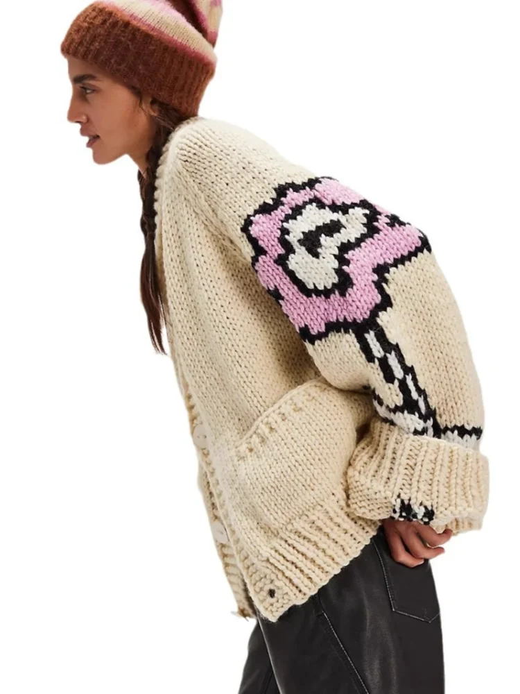 Casual Printed Knitted Women Cardigan Turn-down Collar Long Sleeve Single Breasted Coats New Autumn OFfice Lady Commute Knitwear
Casual Printed Knitted Women Cardigan Turn-down Collar Long Sleeve Single Breasted Coats New Autumn OFfice Lady Commute Knitwear