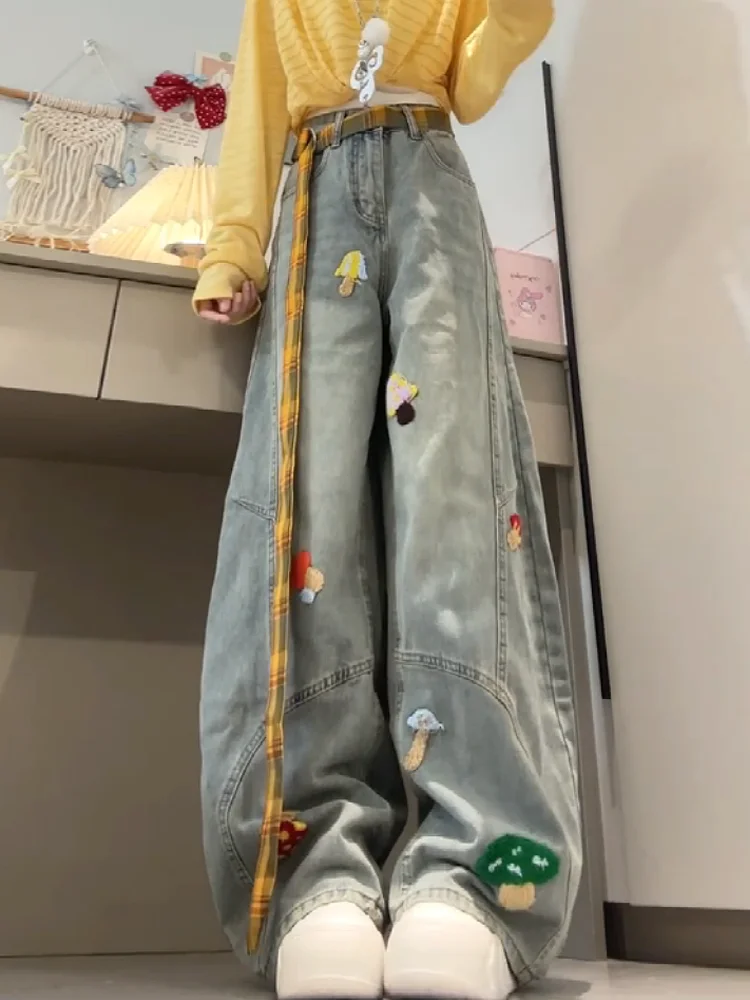 Retro American Cartoon Embroidery Waist Tie Denim Jeans Women's Summer Loose Slim Straight Leg Floor-Length Pants
Retro American Cartoon Embroidery Waist Tie Denim Jeans Women's Summer Loose Slim Straight Leg Floor-Length Pants