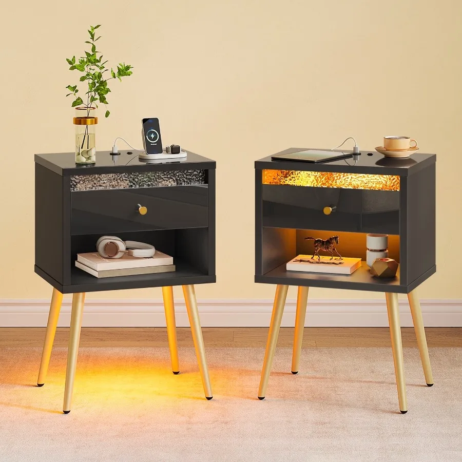 Set of 2 LED Nightstand with Charging Station Modern Bedside Table with Drawer and Open Storage for Bedroom Black
Set of 2 LED Nightstand with Charging Station Modern Bedside Table with Drawer and Open Storage for Bedroom Black