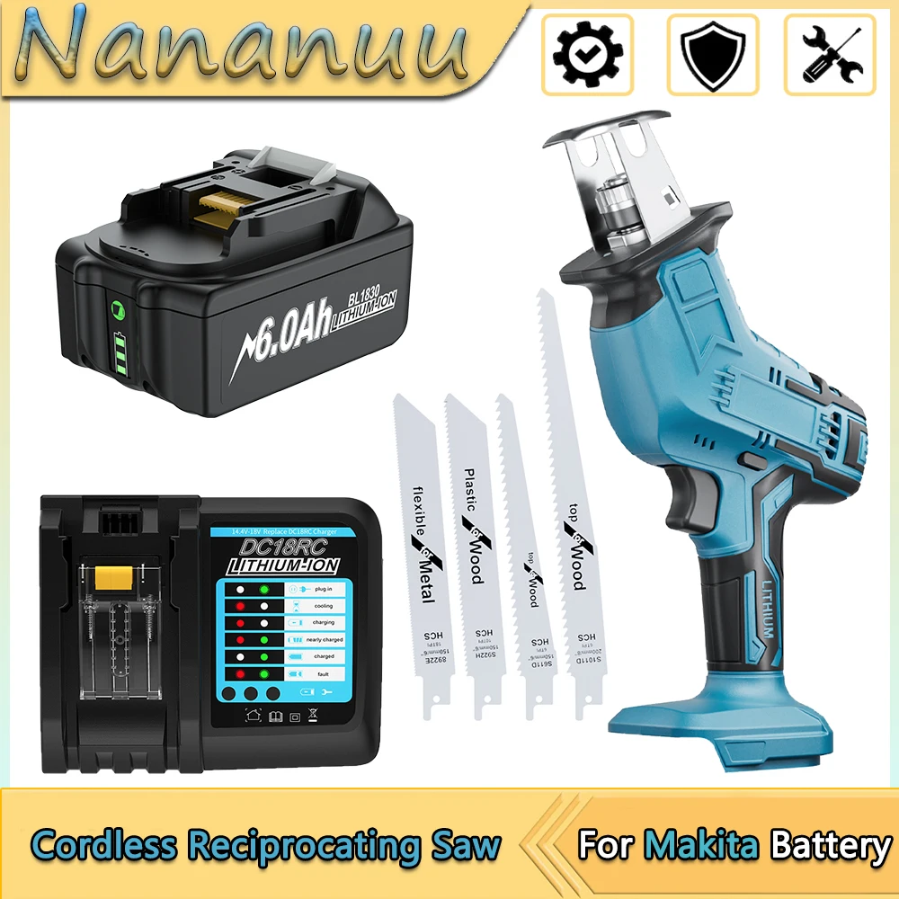 Cordless Reciprocating Saw Adjustable Speed Chainsaw Wood Metal PVC Pipe Cutting Bandsaw Power Tool for Makita 18V Battery
Cordless Reciprocating Saw Adjustable Speed Chainsaw Wood Metal PVC Pipe Cutting Bandsaw Power Tool for Makita 18V Battery