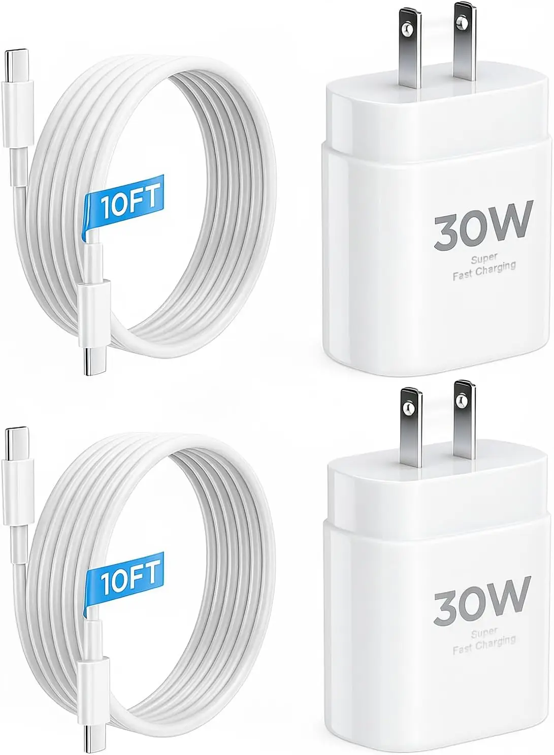30W USB C Fast Charger 10FT Cable for iPhone 16 17 15, iPad Pro, AirPods, 2 Pack
30W USB C Fast Charger 10FT Cable for iPhone 16 17 15, iPad Pro, AirPods, 2 Pack