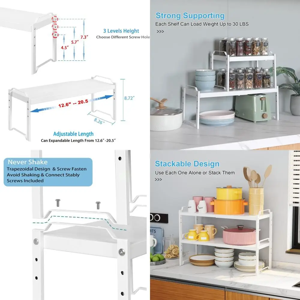 Expandable Kitchen Shelf Organizer, Adjustable Spice Rack, Stackable Counter Storage for Small Cupboards
Expandable Kitchen Shelf Organizer, Adjustable Spice Rack, Stackable Counter Storage for Small Cupboards
