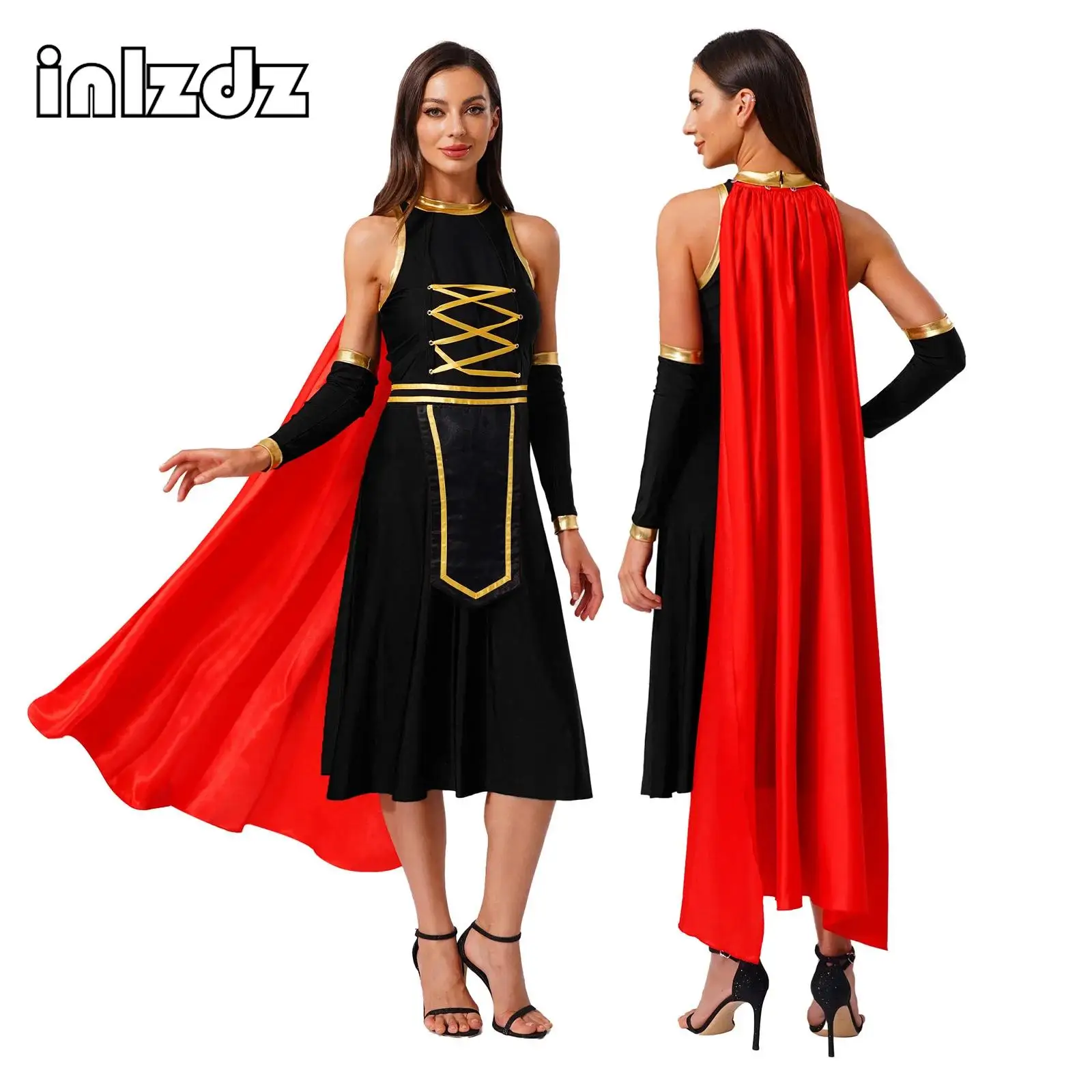 Women's Ancient Roman Female Warrior Cosplay Costume Contrast Color Dress+Sleeves+Cloak Set for Gladiator Dress Up Themed Party
Women's Ancient Roman Female Warrior Cosplay Costume Contrast Color Dress+Sleeves+Cloak Set for Gladiator Dress Up Themed Party