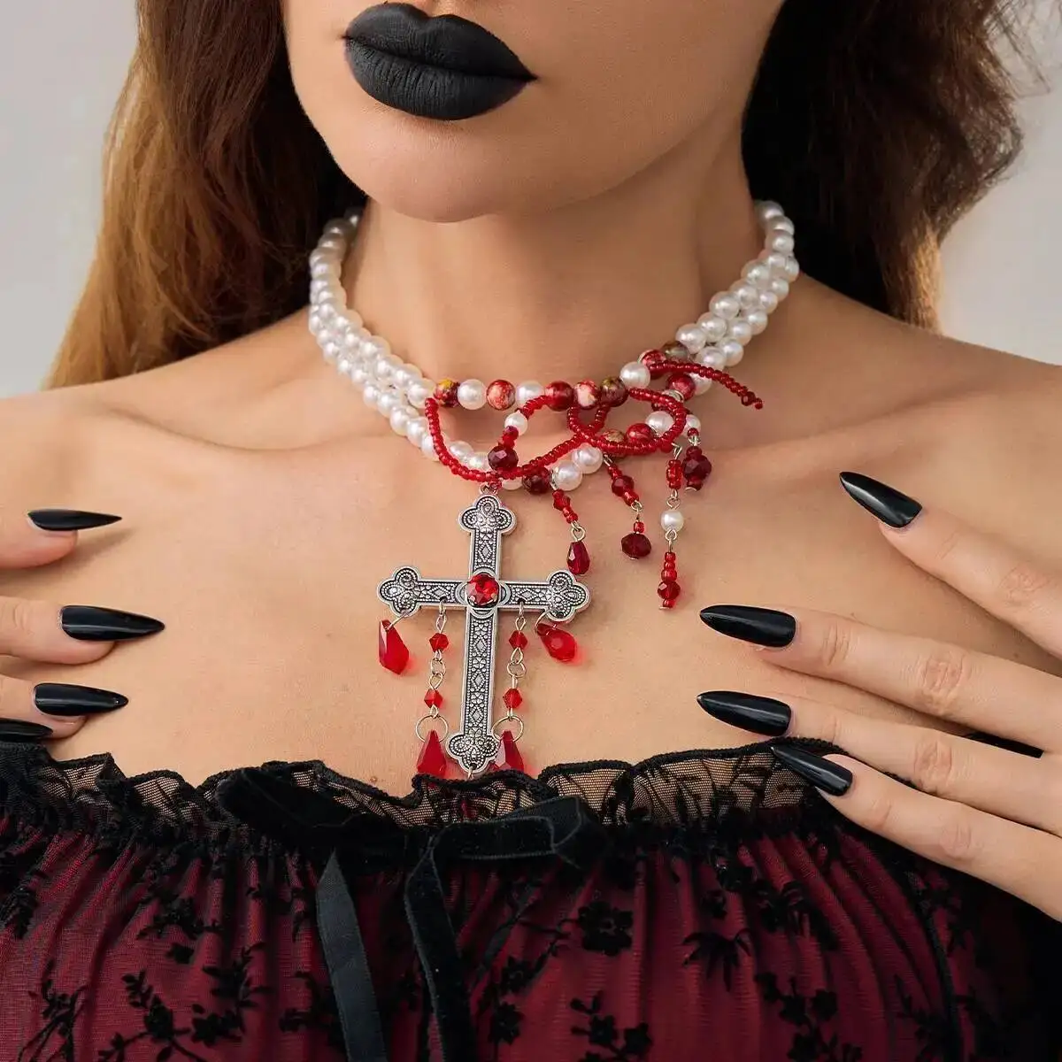 Goth Large Cross Jesus Pendant Choker Necklace for Women Vintage Red Crystal Tassel Pendant Choker Halloween Jewelry
Goth Large Cross Jesus Pendant Choker Necklace for Women Vintage Red Crystal Tassel Pendant Choker Halloween Jewelry