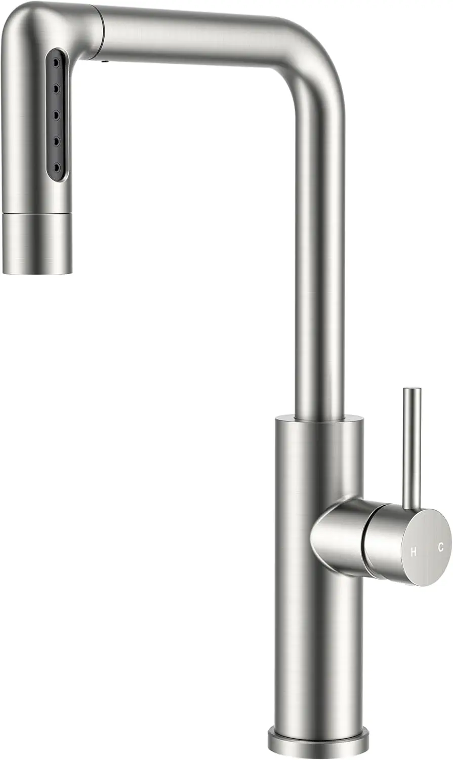 Waterfall Kitchen Faucet with Pull Down Sprayer, 5 Modes Brushed Nickel Stainless Steel Single Handle 360° Swivel for Sink
Waterfall Kitchen Faucet with Pull Down Sprayer, 5 Modes Brushed Nickel Stainless Steel Single Handle 360° Swivel for Sink