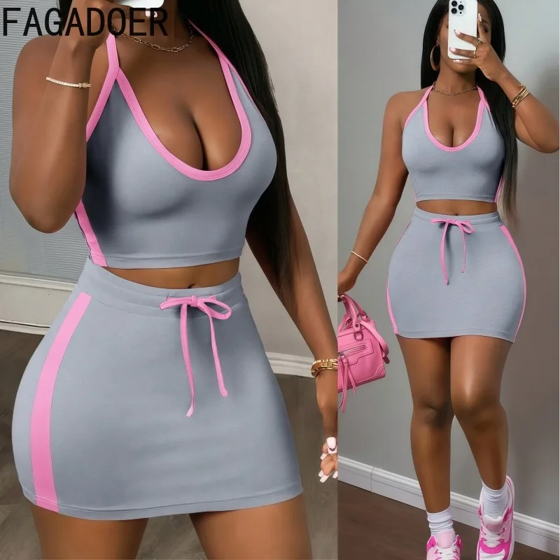FAGADOER Casual Sport Two Piece Outfits Woman Halter Sleeveless Backless Crop Top and Skirt Suits Female Streetwear Clothing New
FAGADOER Casual Sport Two Piece Outfits Woman Halter Sleeveless Backless Crop Top and Skirt Suits Female Streetwear Clothing New