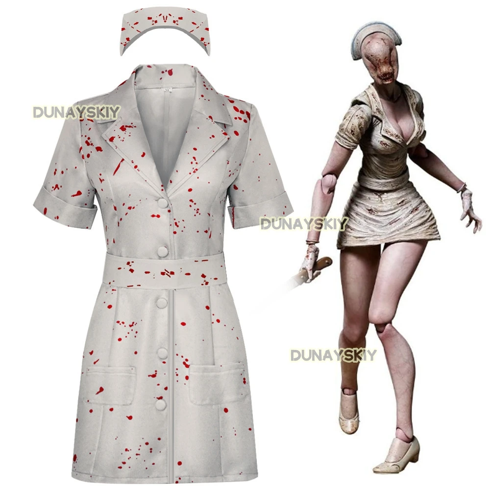 Униформа медсестры для косплея, аниме Silent Hill 2, костюм с кровавым пятном, платье и шляпа, комплект для вечеринки на Хэллоуин, ролевая игра, наряд медсестры с террором
Униформа медсестры для косплея, аниме Silent Hill 2, костюм с кровавым пятном, платье и шляпа, комплект для вечеринки на Хэллоуин, ролевая игра, наряд медсестры с террором