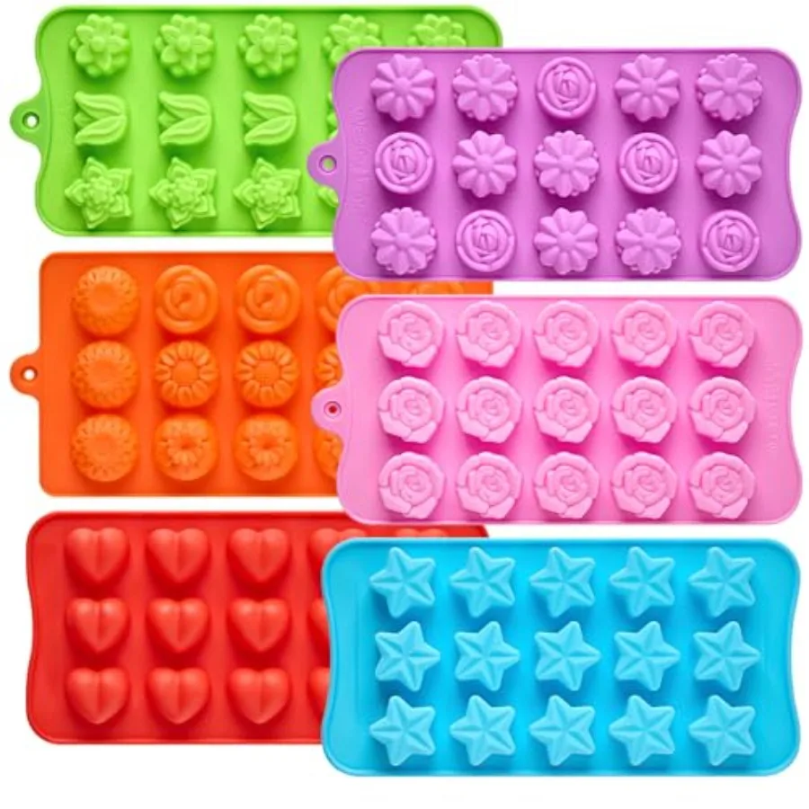 6 Pcs Flower Silicone Chocolate Molds Set 15-Cavity Rose Heart Star Candy Mold Dferent Shapes Silicone Molds for Chocolate Cand
6 Pcs Flower Silicone Chocolate Molds Set 15-Cavity Rose Heart Star Candy Mold Dferent Shapes Silicone Molds for Chocolate Cand