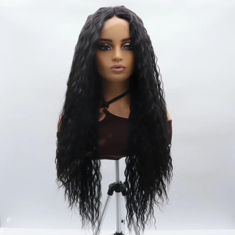 European and American hand-woven wig for women, front lace long hair, African black small curly synthetic fiber full
European and American hand-woven wig for women, front lace long hair, African black small curly synthetic fiber full