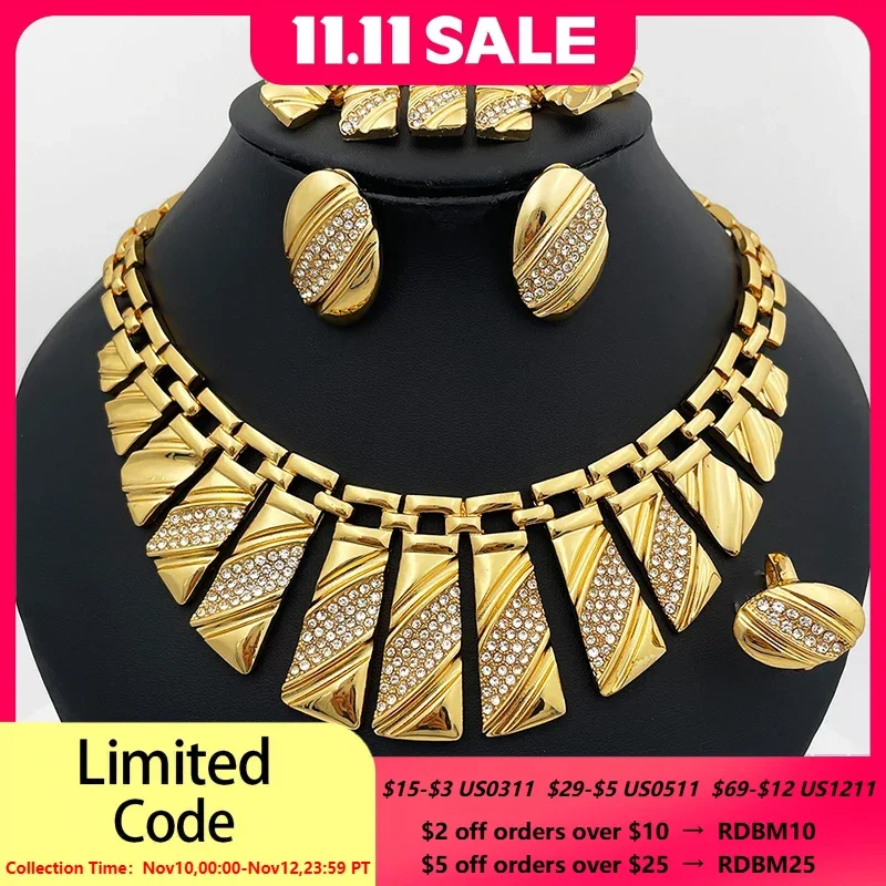 Hight Quality Crystal Zircon Jewelry Set Design Large Necklace Earring Bracelet Ring Set African Dubai Wedding Gift 2025 New
Hight Quality Crystal Zircon Jewelry Set Design Large Necklace Earring Bracelet Ring Set African Dubai Wedding Gift 2025 New