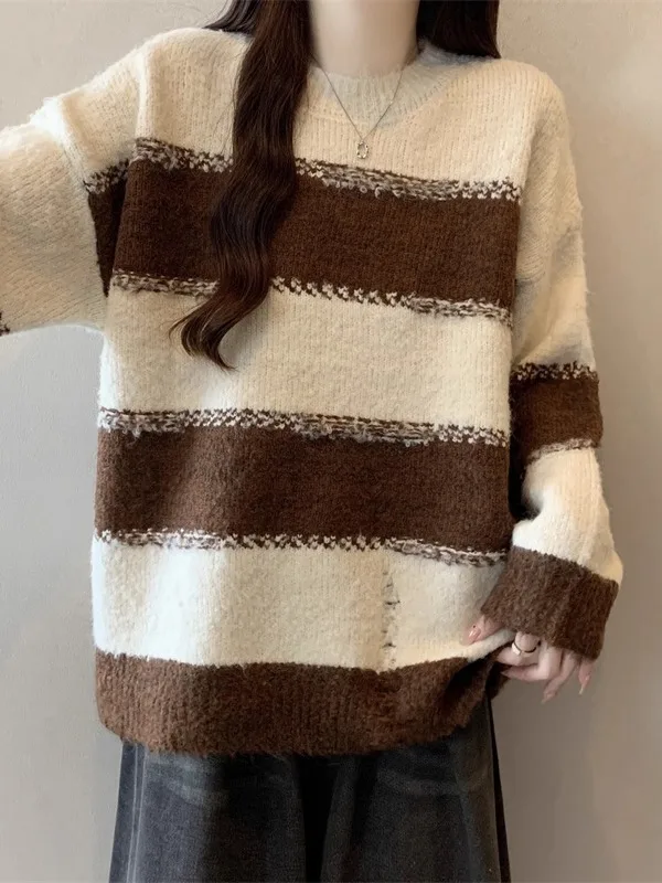 Large Size Women's Knitted Stripe Sweater Shoulder Length Regular Fit Winter Casual Style Online Exclusive Merald Marhoe Wool
Large Size Women's Knitted Stripe Sweater Shoulder Length Regular Fit Winter Casual Style Online Exclusive Merald Marhoe Wool
