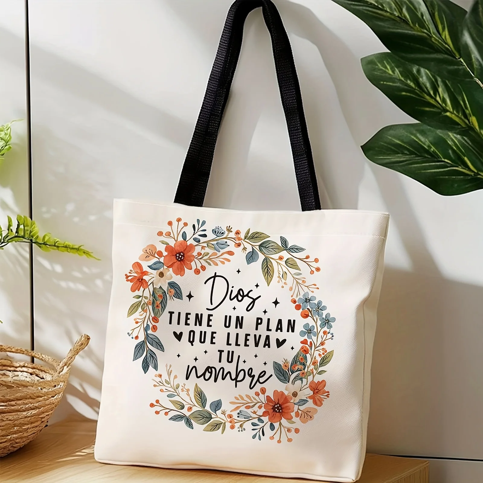 Spanish God's Plan Wreath Design Shopping Bag with Ample Space Ideal for Work Travel Large Capacity Tote Bags for Christians
Spanish God's Plan Wreath Design Shopping Bag with Ample Space Ideal for Work Travel Large Capacity Tote Bags for Christians
