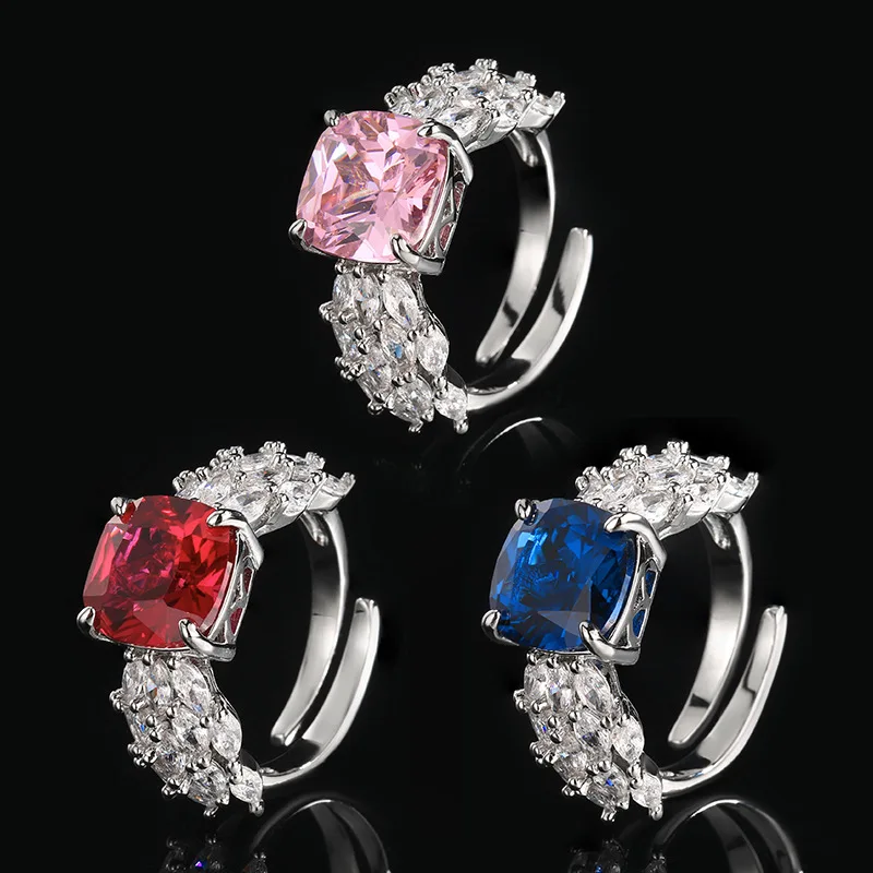Adjustable Ring Prong Setting 10mm Cushion Cut Red Blue Pink CZ Statement Ring with Stones for Women Wedding Party Jewelry Gift
Adjustable Ring Prong Setting 10mm Cushion Cut Red Blue Pink CZ Statement Ring with Stones for Women Wedding Party Jewelry Gift