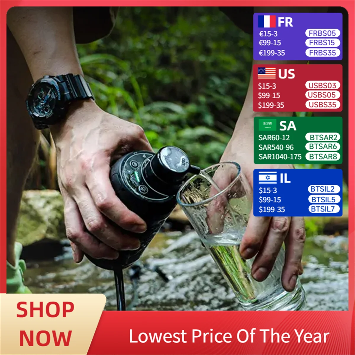 Portable Electric Water Purifier for Outdoor Emergency for Self-Driving Camping Individual Field Survival Filtering Equipment
Portable Electric Water Purifier for Outdoor Emergency for Self-Driving Camping Individual Field Survival Filtering Equipment