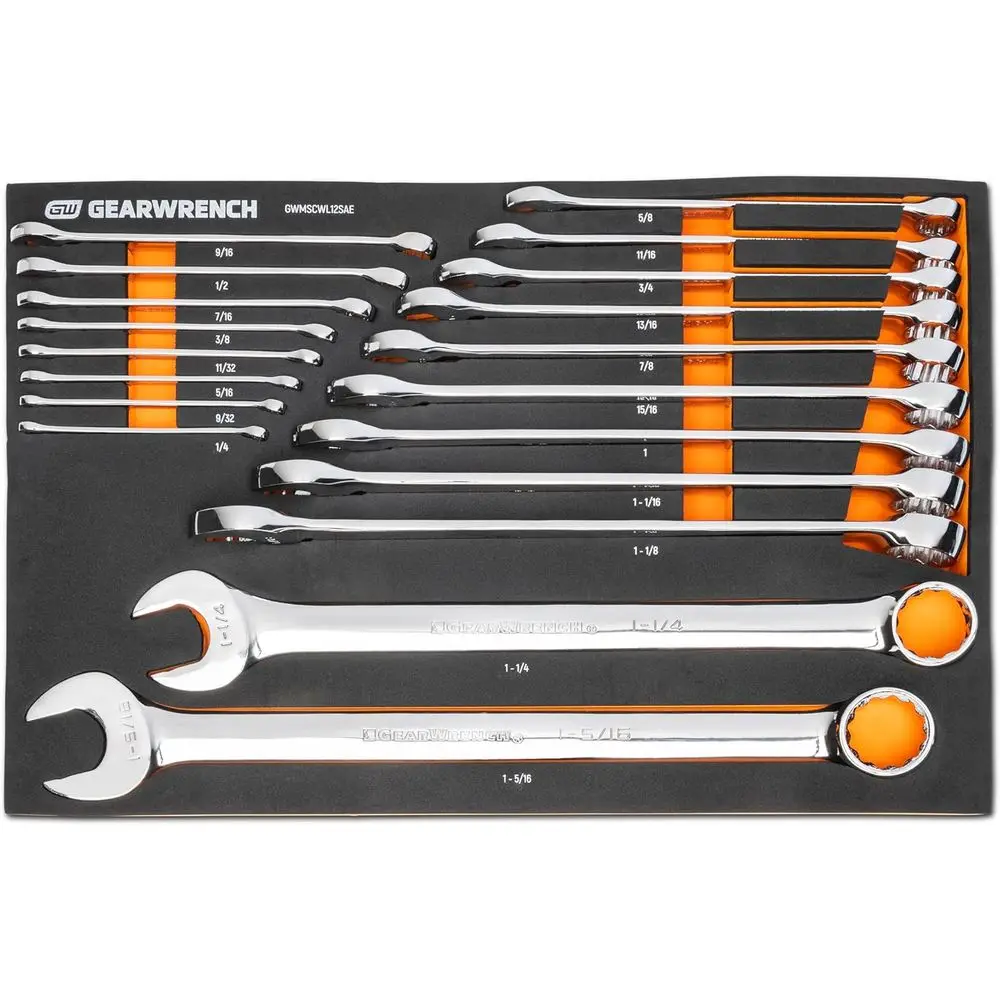 12-Point Long Combination Wrench Set, 19 Pieces, SAE, with Organizer Tray
12-Point Long Combination Wrench Set, 19 Pieces, SAE, with Organizer Tray